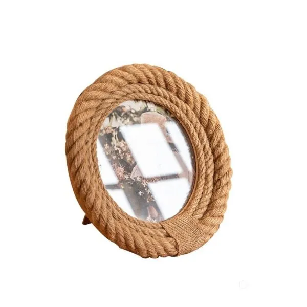 Runder Bilderrahmen aus Hanf und Rattan Runder Bilderrahmen aus Hanf und Rattan
