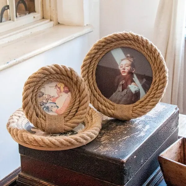 Runder Bilderrahmen aus Hanf und Rattan Runder Bilderrahmen aus Hanf und Rattan