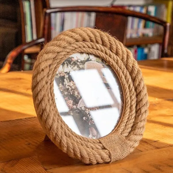 Runder Bilderrahmen aus Hanf und Rattan Runder Bilderrahmen aus Hanf und Rattan