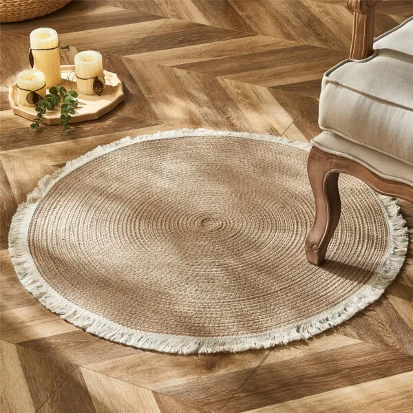 Runder Rattan-Teppich zweifarbig Runder Rattan-Teppich zweifarbig