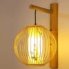 Rundes Wandlampen-Set aus Rattan mit asiatischem Muster