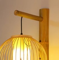 Rundes Wandlampen-Set aus Rattan mit asiatischem Muster