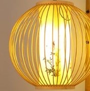 Rundes Wandlampen-Set aus Rattan mit asiatischem Muster