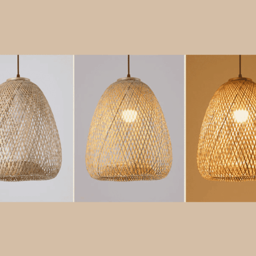 Rundliche Tulpenform Pendelleuchte aus Rattan im Landhausstil