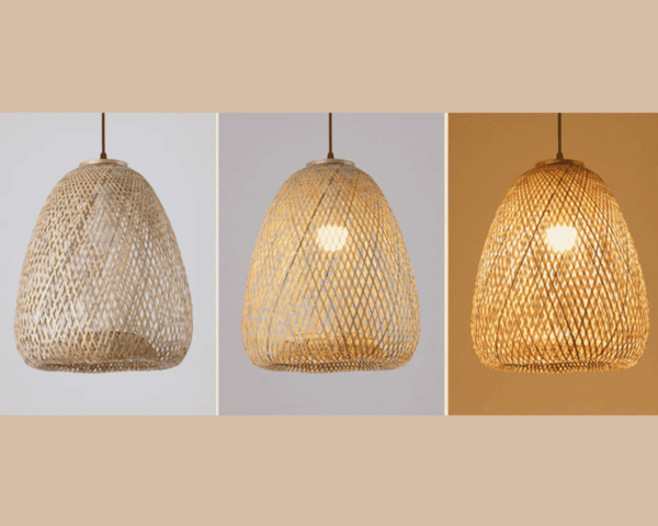 Rundliche Tulpenform Pendelleuchte aus Rattan im Landhausstil