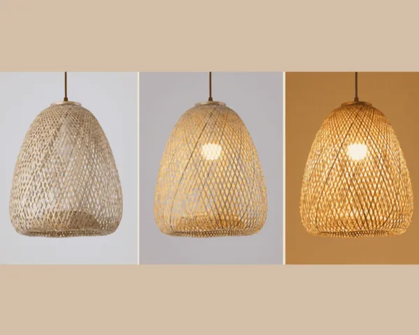 Rundliche Tulpenform Pendelleuchte aus Rattan im Landhausstil Rundliche Tulpenform Pendelleuchte aus Rattan im Landhausstil