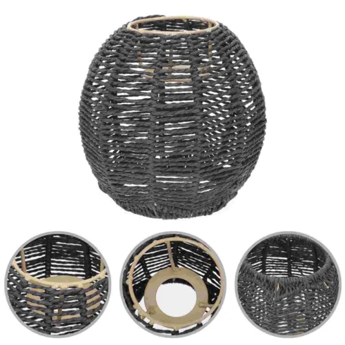 Schwarzer Rattan-Deckenleuchter Schwarzer Rattan-Deckenleuchter