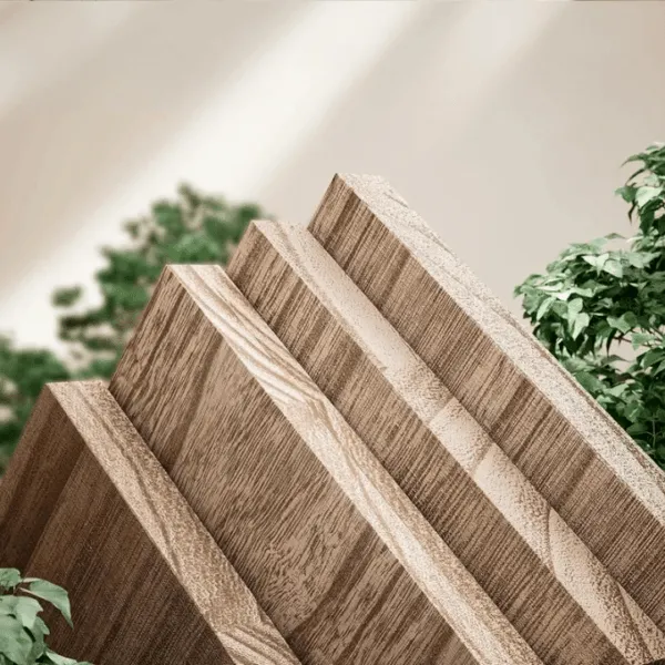 Schwebendes Holzregal mit Dreieckshalterung aus Edelstahl Schwebendes Holzregal mit Dreieckshalterung aus Edelstahl