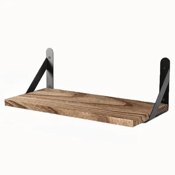 Schwebendes Holzregal mit Dreieckshalterung aus Edelstahl Schwebendes Holzregal mit Dreieckshalterung aus Edelstahl