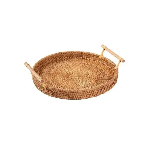 Serviertablett aus Rattan mit Holzgriffen Serviertablett aus Rattan mit Holzgriffen