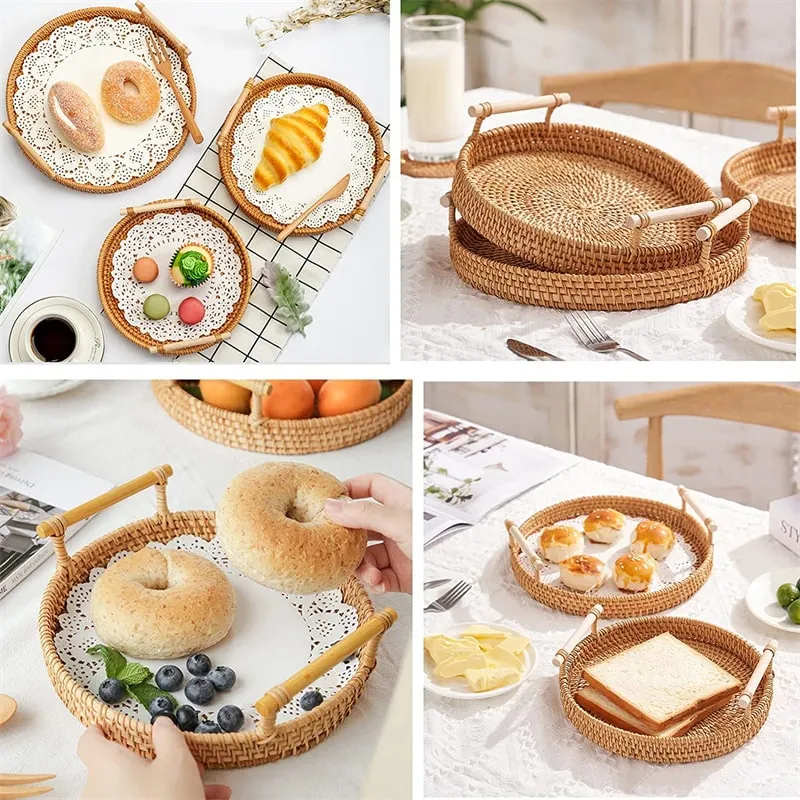 Helles Rattan, robuste Holzgriffe