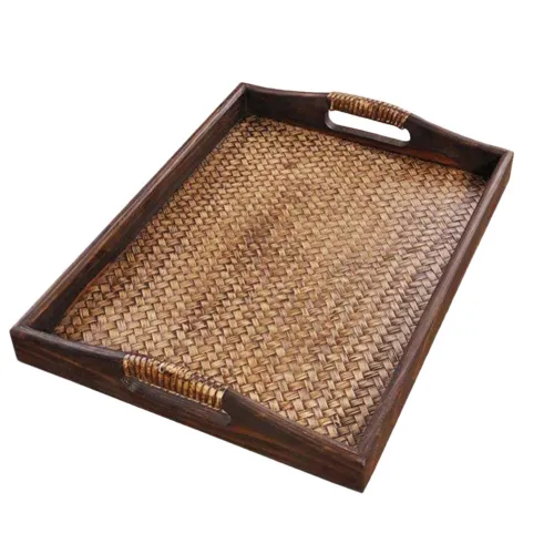 Serviertablett aus Rattan, rechteckig, Vintage-Stil Serviertablett aus Rattan, rechteckig, Vintage-Stil