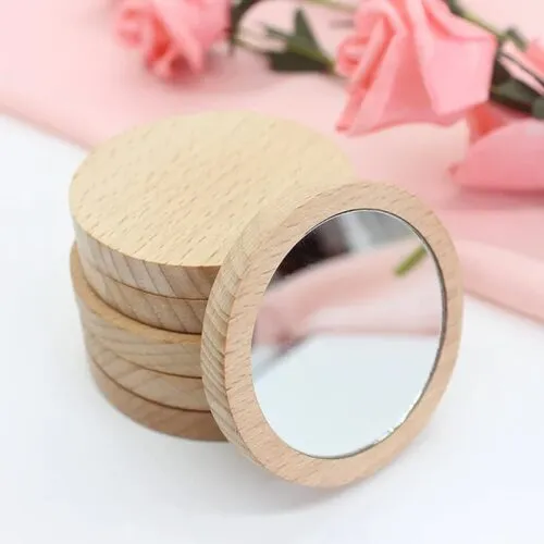 Set aus 10 runden Holz-Handspiegeln Set aus 10 runden Holz-Handspiegeln