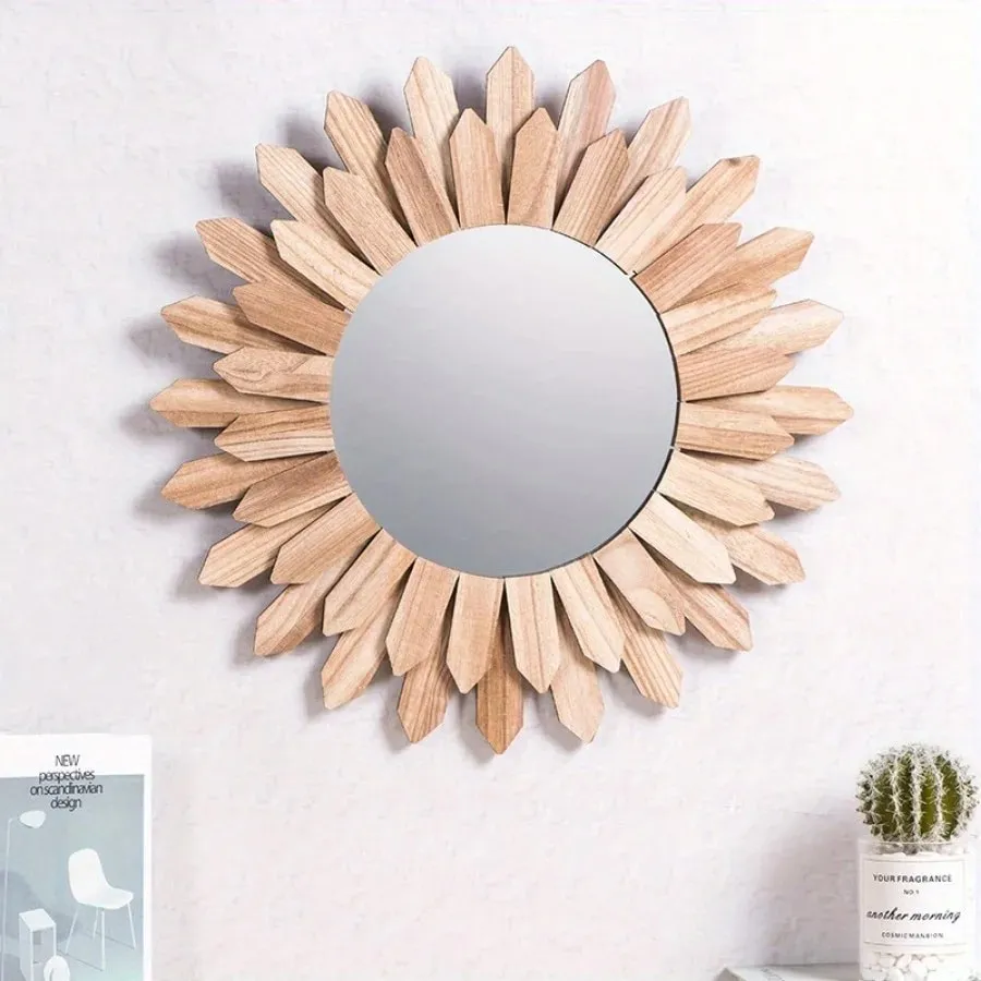 Holzspiegel mit Sonnenblumen-Silhouette