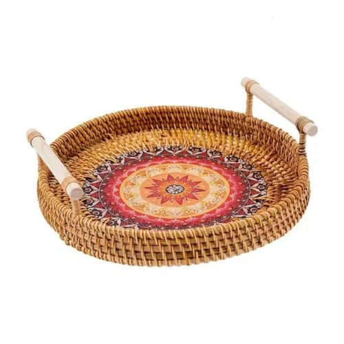 Sonnentablett aus Rattan mit Holzgriff Sonnentablett aus Rattan mit Holzgriff