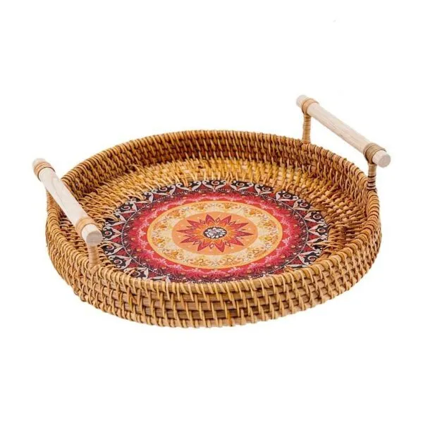 Sonnentablett aus Rattan mit Holzgriff Sonnentablett aus Rattan mit Holzgriff