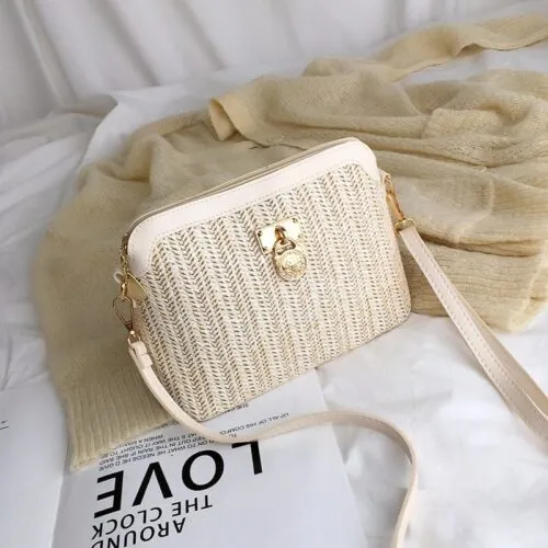 Strandtasche aus Naturrattan mit Kette für Damen Strandtasche aus Naturrattan mit Kette für Damen
