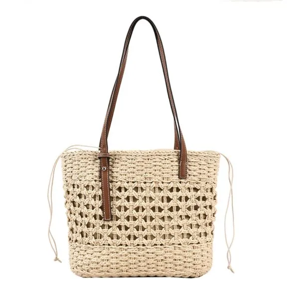 Strandtasche aus Naturstroh mit Beige-Details Strandtasche aus Naturstroh mit Beige-Details
