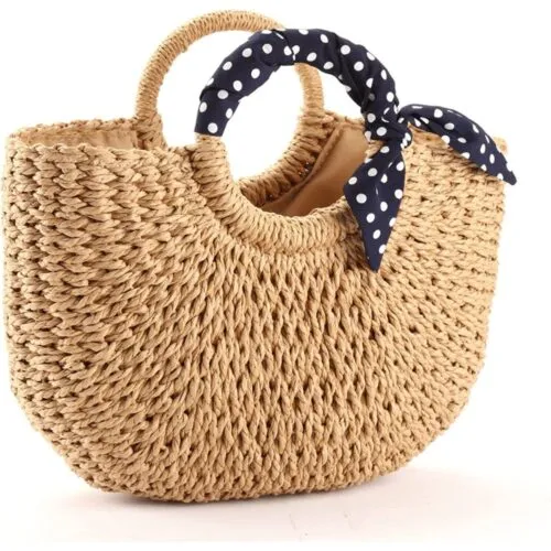 Strandtasche mit Kopftuchgriff in Marineblau mit Punkten Strandtasche mit Kopftuchgriff in Marineblau mit Punkten