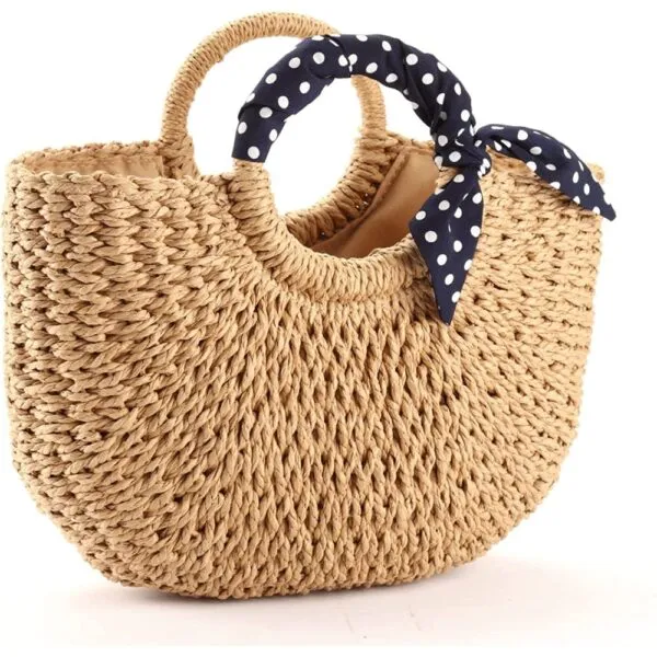 Strandtasche mit Kopftuchgriff in Marineblau mit Punkten Strandtasche mit Kopftuchgriff in Marineblau mit Punkten