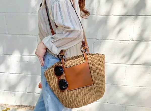 Strohtasche mit Umhängeriemen, geräumig für Damen Strohtasche mit Umhängeriemen, geräumig für Damen