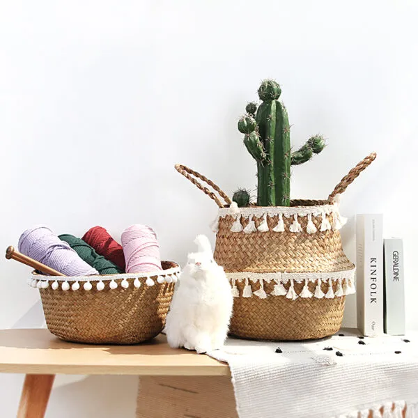 Übertopf aus Rattan mit Spitzenmuster im Nordik-Stil Übertopf aus Rattan mit Spitzenmuster im Nordik-Stil