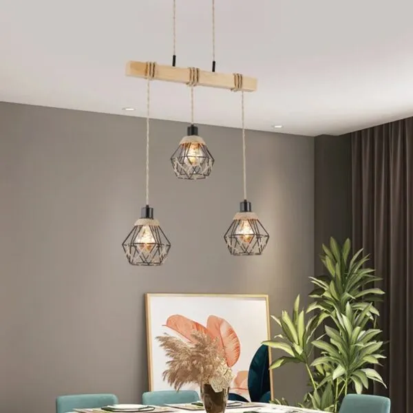 Vintage Deckenleuchte aus Holz mit Hanfseil und LED Vintage Deckenleuchte aus Holz mit Hanfseil und LED