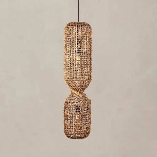 Vintage Deckenleuchte aus Rattan mit LED