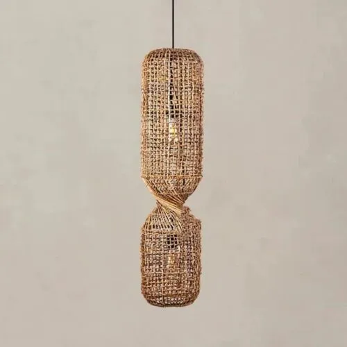 Vintage Deckenleuchte aus Rattan mit LED