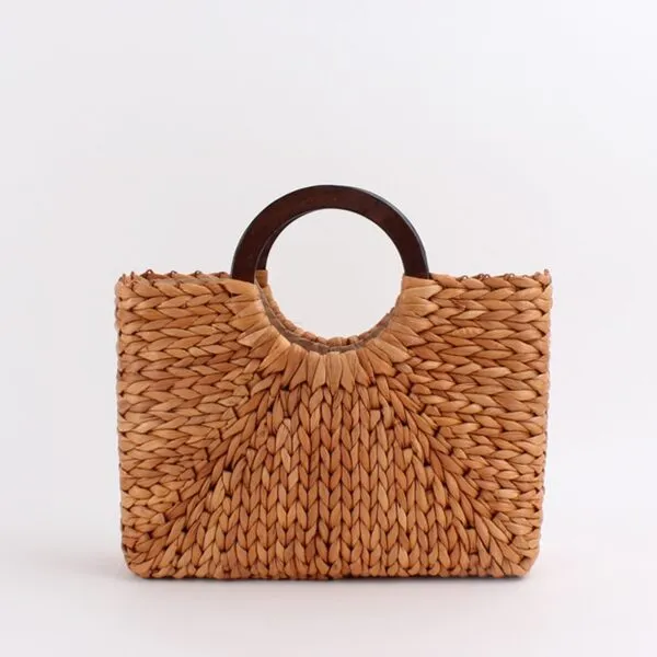 Vintage Rattan Handtasche mit Holzgriff Vintage Rattan Handtasche mit Holzgriff