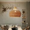 Vintage Rattan Pendelleuchte mit LED