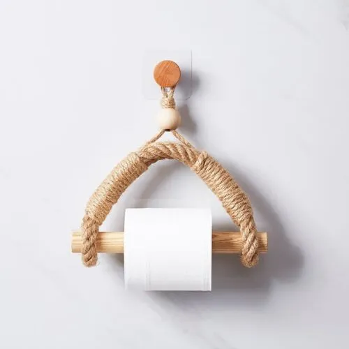 Vintage Wandhalter aus Kordel mit Toilettenpapierhalter Vintage Wandhalter aus Kordel mit Toilettenpapierhalter