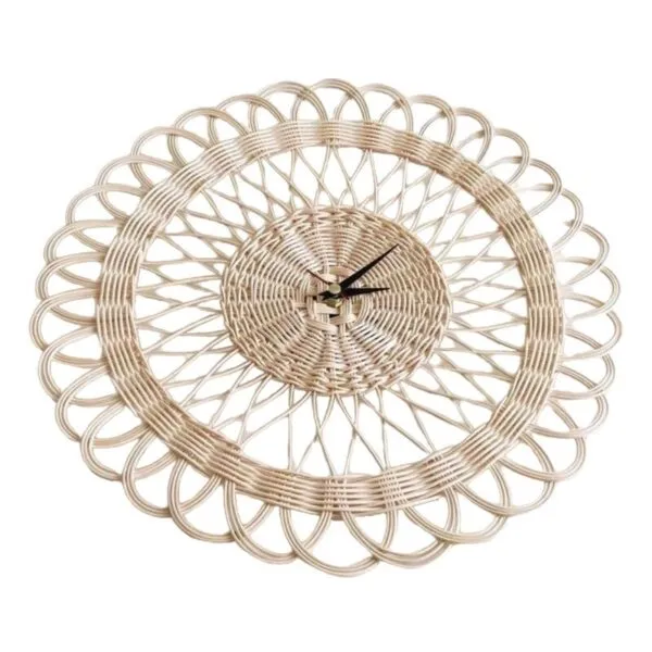 Vintage Wanduhr aus Rattan