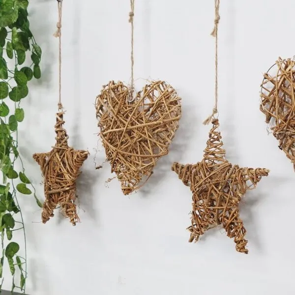 Wanddeko aus Rattan Herz Stern und Kreis