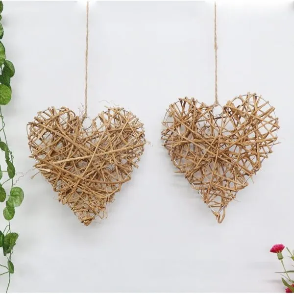 Wanddeko aus Rattan Herz Stern und Kreis