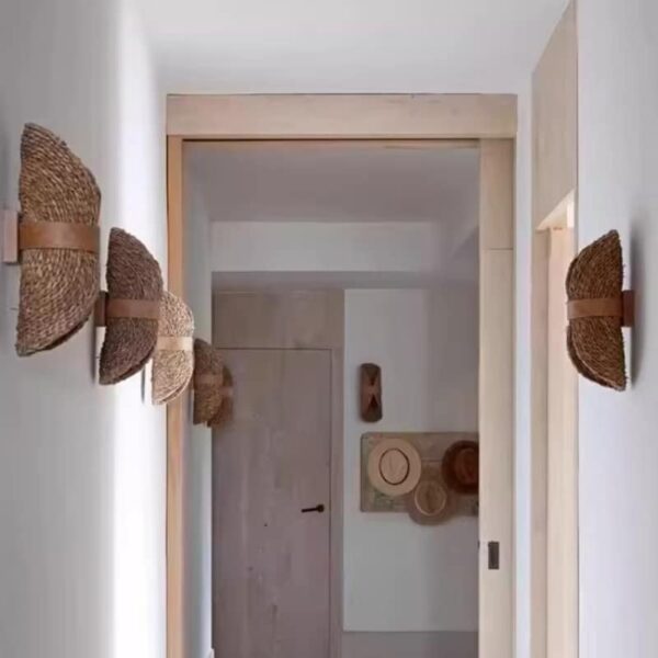Wandlampe aus Rattan im Boho-Stil Beige