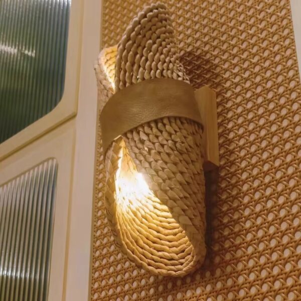Wandlampe aus Rattan im Boho-Stil Beige