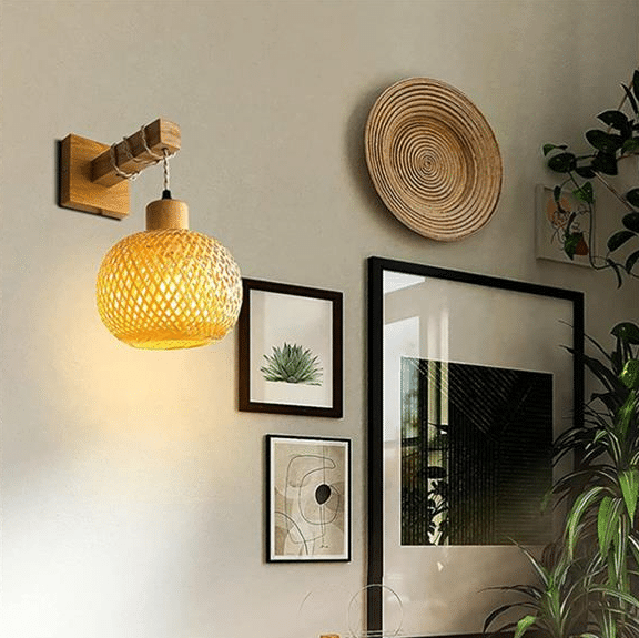 Wandlampe aus Rattan im Retro-Stil