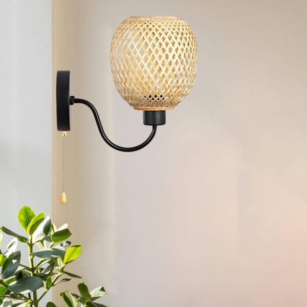 Wandleuchte aus Rattan im Retro-Stil mit Bambus und Eisen
