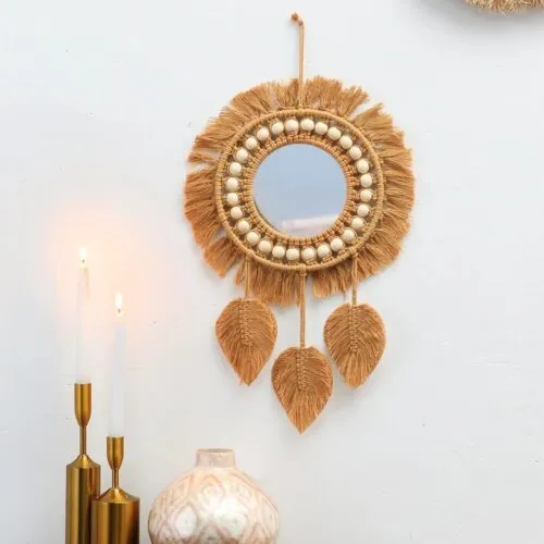 Wandspiegel mit Makramee und Rattan Wandspiegel mit Makramee und Rattan