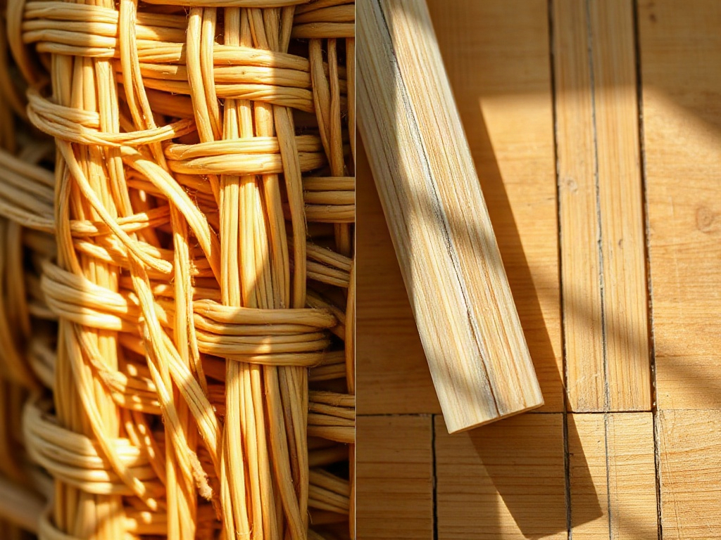 Detailaufnahme von Rattan- und Bambusgeflecht nebeneinander